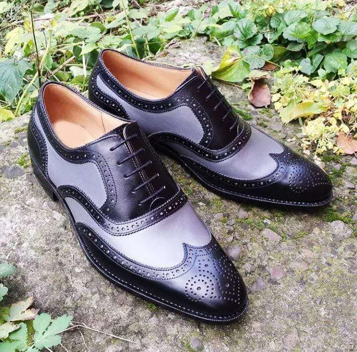 Two Tone Wing Tip Brogue Purple Black Shoe