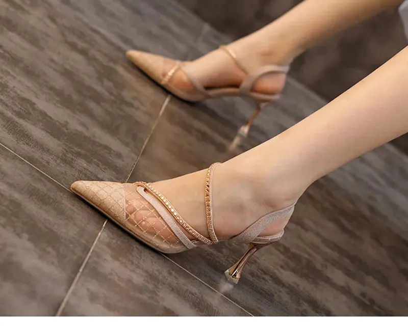 Women High Heels Sandals Summer Heel Pumps Transparet Mesh Party Shoes - WSHP50066