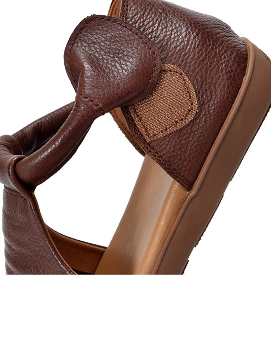 Women Summer Casual Solid Soft Leather Flat Sandals