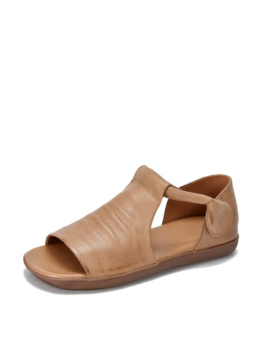 Women Summer Casual Solid Soft Leather Flat Sandals