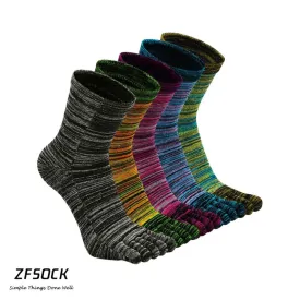 ZFSOCK Colored Athletic Crew 5 Finger Socks for Men, 5 Pairs