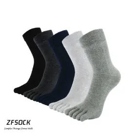 ZFSOCK Plain Neutral Colors Executive  5 Finger Socks for Men, 5 Pairs